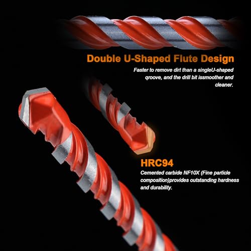 Concrete Carbide Drill Bits Hex Shank Masonry Cement Tile Drill Bit Set for Glass/Brick/Plastic/Cement/Tile 1/2" (5PCS) - size: 1/2 in