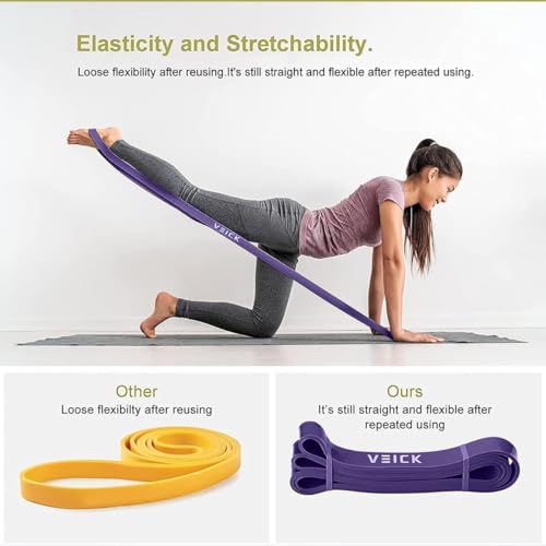 VEICK Pull Up Assist Resistance Bands for Home Gym | 100% Natural Latex, Non Slip Leather Texture, Space Saving, Versatile for Full Body Training, Home Gym - color: Colorful Set of 5 + Hand Grip Pads