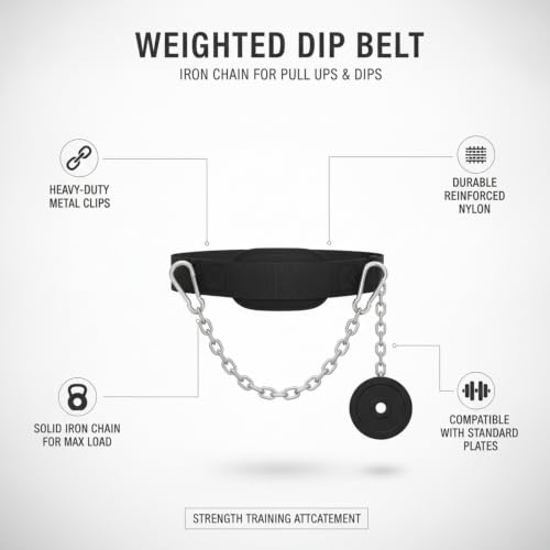 Home Gym Pull Up Station Accessory: Weighted Dip Belt with Heavy Duty Iron Chain for Strength Training - size: 3.94 x 3.15 x 3.15 in