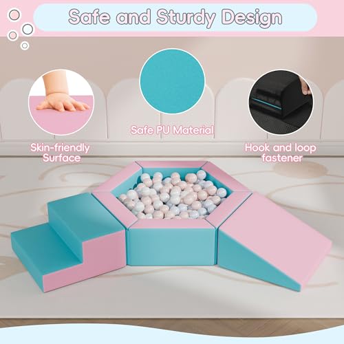 TOLEAD Foam Climbing Blocks for Girls Toddlers,Pink Soft Play Set Ball Pit,Climb & Crawl Foam Playset for Kids, Toddler Climber Indoor with Pad,Easy to Clean