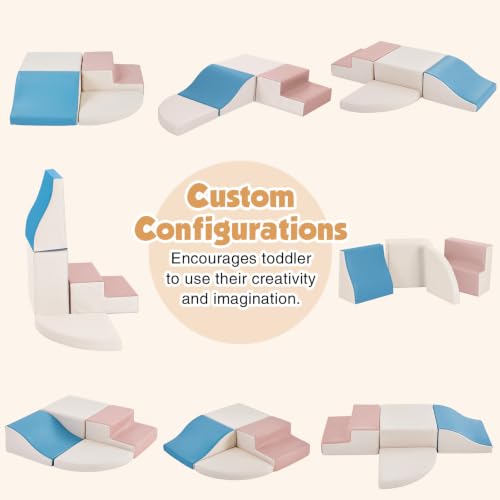 TODIBY 4-Pieces Climbing Toys for Toddlers: PU Leather - Soft Play Climbing for Toddlers - Foam Climbing Blocks for Crawling and Sliding Indoor Playground for Kids（Blue Pink） - style: Blue Pink