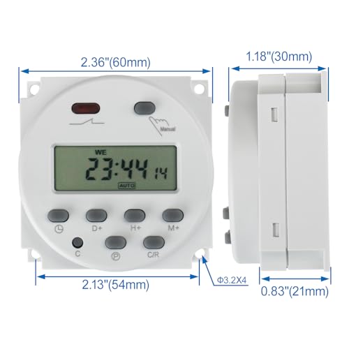 Baomain Time Switch Relay,Digital LCD Programmable Timer,110V AC Input,200-250V 16A Output,28 Programs Daily/Weekly Schedule,CN101A for Lighting and Equipment Control - size: Timer