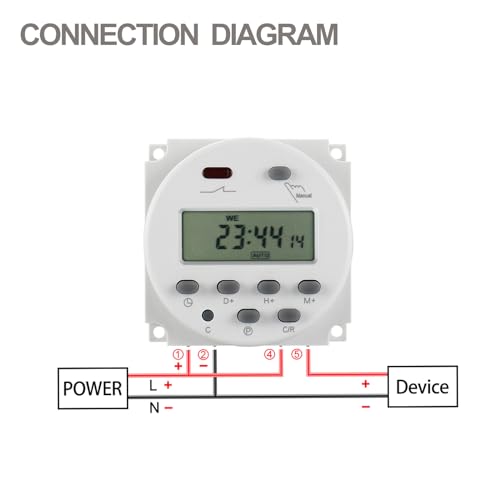 Baomain Time Switch Relay,Digital LCD Programmable Timer,12V DC/AC Input,200-250V 16A Output,28 Programs Daily/Weekly Schedule,CN101A for Lighting and Equipment Control - size: Timer without Cover