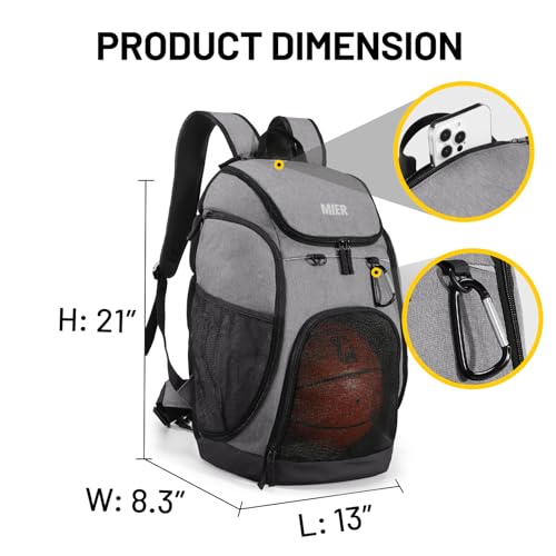 MIER Gym Backpack 40L Basketball Backpack with Ball Compartment & Shoes Storage Multi-Functional Sports Soccer Bag Large Equipment Back Pack Volleyball Backpacks for Men Women - color: Gray