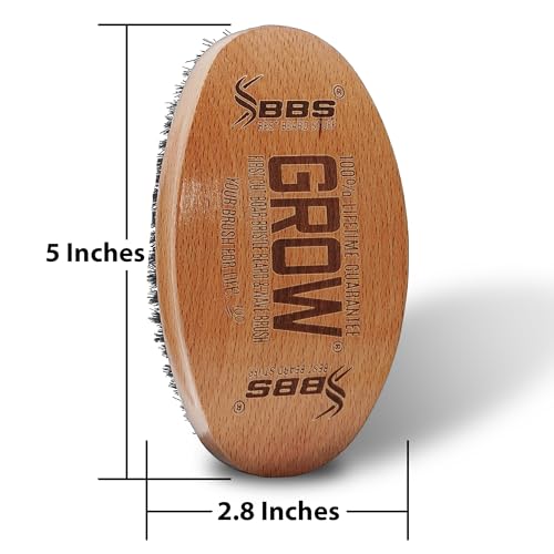 GROW Beard Brush & 360 Wave Brush for Men - Natural Boar Bristle For Fuller, Thicker Hair, Beard & Mustache - Premium Full-Size to Exfoliate, Strengthen Hair, Stimulate & Boost Growth - size: XL Brush