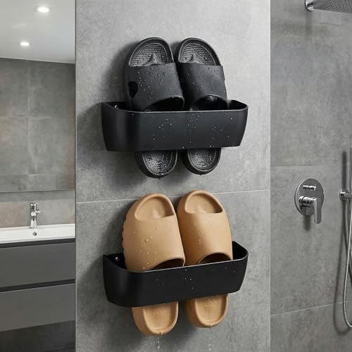 Wall Mount Shoe Rack 2 Pack Plastic Shoe Holders Storage Organizer | Self-Adhesive Shoe Storage for RV, Entryway & Wall, Plastic Wall Rack for Closet, No-Drill Organizer for Camper & Home
