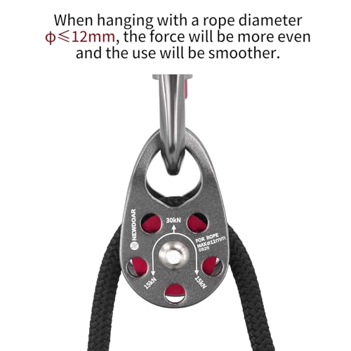 NewDoar Micro Mobile Pulley 30KN/6746lb Mobile Single Pulley Cheek Shaped for Max Rope 12mm Rope for Climbing, Rescue Lifting,Hitch Tending (Grey-Pack of 2) - color: Grey-Pack of 2