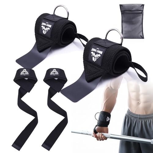 Weightlifting Wrist Wraps with D-Ring, Lifting Straps & Washable Mesh Bag – 3-in-1 Cable Machine & Deadlift Training Set for Pulling, Grip Support & Strength Workouts