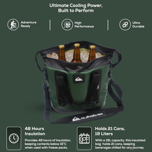 Quiksilver Zipperless Backpack Cooler 30L, Holds 36 Cans, 48 Hour Insulation, Leakproof & Waterproof Design, Heavy Duty TPU, IPX7, Padded Straps, Kangaroo Pockets - color: Trekking Green