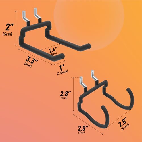 HUHOLE 8 Pack Pegboard Drill Holder Utility Hooks for 1/4 Inch Pegboard | Tool Holders with 20 lb Capacity for Power Tools, Hammers, Cords, Hoses, Shovels, Brooms and Garage Storage