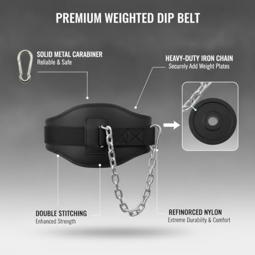 Fits Standard Weight Plates: Iron Chain Weighted Dip Belt for Pull-Ups, Dips, and Strength Training