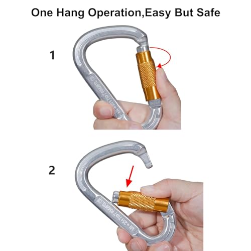 Auto Locking Rock Climbing Carabiner Clips, Heavy Duty Asymmetrical Carabiner Connector Used for Rappelling Rescue Outdoor Climbing, Mountaineer, Hammock, Camping - color: 25KN（4pack）