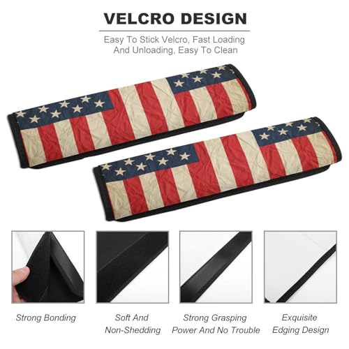 2PCS Retro American Flag USA Independence Day Car Seat Belt Pad Breathable Shoulder Protector for Girls and Boys, Most Cars, Anti-Slip Pad - color: Pattern 676