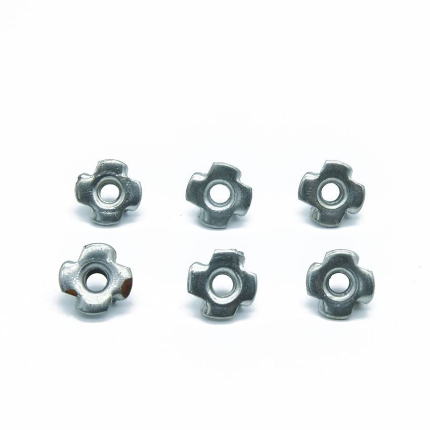 90PCS/Set T-Nuts Four Pronged T Nut M3 M4 M5 M6 M8 for Wood, Rock Climbing Holds, Cabinetry, with Storage Box, Zinc Plated Steel