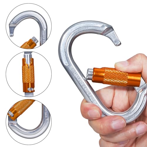 Auto Locking Rock Climbing Carabiner Clips, Heavy Duty Asymmetrical Carabiner Connector Used for Rappelling Rescue Outdoor Climbing, Mountaineer, Hammock, Camping - color: 22KN（3pack）