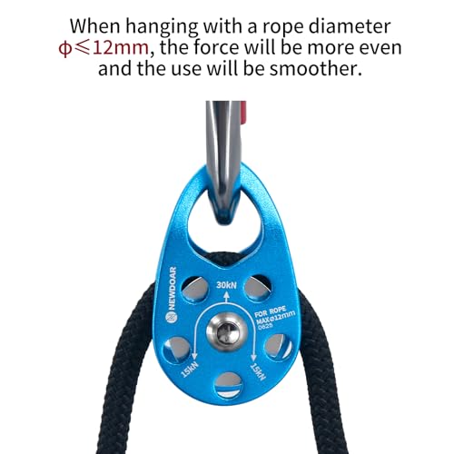 NewDoar Micro Mobile Pulley 30KN/6746lb Mobile Single Pulley Cheek Shaped for Max Rope 12mm Rope for Climbing, Rescue Lifting,Hitch Tending (Blue-Pack of 2) - color: Blue-Pack of 2