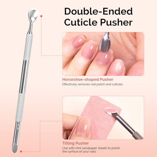 MelodySusie 14PCS Manicure Tools Kit Nail Care Set | Nail File,Cuticle Trimmer and Pusher,Mini Sandpaper,Nail Brush and Rose Cuticle Oil 25ML - size: 14Pcs Rose