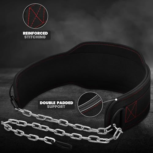 RDX Dip Belt for Weight Lifting, Heavy Duty 36 Inch Adjustable Steel Chain, Dipping Belt Chin Pull Ups Gym Training Bodybuilding Powerlifting Fitness Workout, 6” Padded Neoprene Back Support Men Women - color: Black