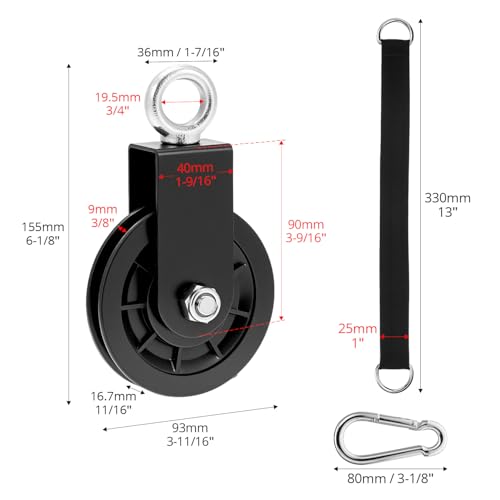 QWORK Gym Pulley Wheel Set, 2 Sets Cable Pulley with Swing Strap Carabiner – 330 lbs Capacity