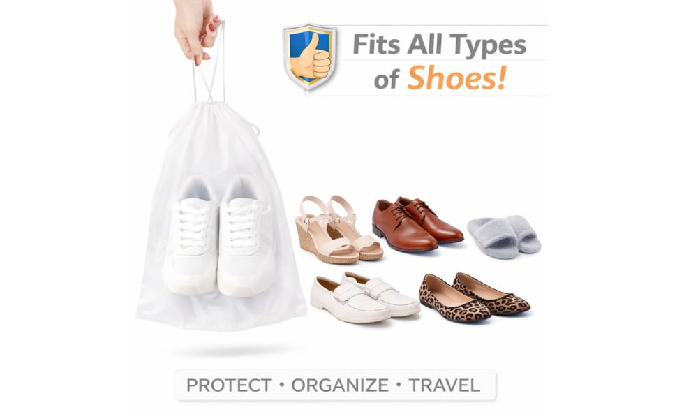 InfinitePack Large Transparent Shoe Bags for Travel, Portable Shoe Bags, Shoes Pouch Storage Organizer with Drawstring for Men & Women aClear Window Shoes Pouch with Rope - size: 18"x24"(100pcs)