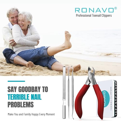 Toenail Clippers for Thick Nails for Seniors - Heavy Duty Toe Nail Clippers Kit with Long Handle for Men & Elderly with Inflexible Joints, Professional Nail Clippers Kit for Thickened Toenails (Red) - style: Creating Exquisite Nails - Red