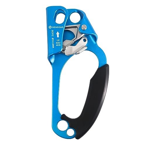 NewDoar UIAA & CE Certified Hand Ascender Rock Climbing Tree Arborist Rappelling Gear Equipment Rope Clamp for 8~13MM Rope - color: Blue Set-Right