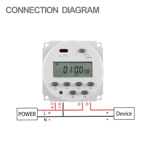 Baomain Time Switch Relay with 4 x Terminal Cable & Waterproof Cover,Digital LCD Programmable Timer,110V AC Input,200-250V 16A Output,28 Programs Daily/Weekly Schedule,CN101A - size: Timer with Terminal Cable & Cover