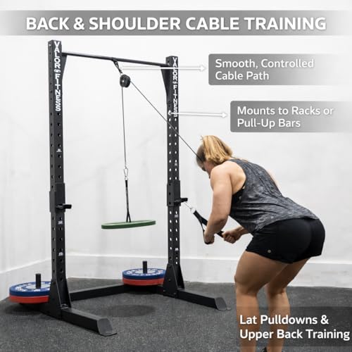 Valor Fitness Portable LAT Pulldown Machine – Standalone or Bundle with Tricep Rope, V-Bar & Triangle Handle for Strength Training & Home Gym