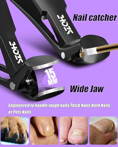2025 Upgrade Angled Head Nail Clippers for Men, SZQHT Toenail Clippers for Seniors Thick Toenails, Large Toe nail Clippers with Catcher, Extra Wide Handle, Sharp Heavy Duty Stainless Steel Nail Cutter - style: Black