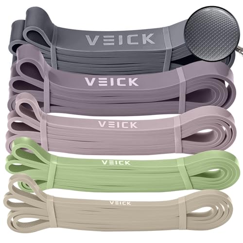 VEICK Pull Up Assist Resistance Bands for Home Gym | 100% Natural Latex, Non Slip Leather Texture, Space Saving, Versatile for Full Body Training, Home Gym - color: Green/Purple Set of 5