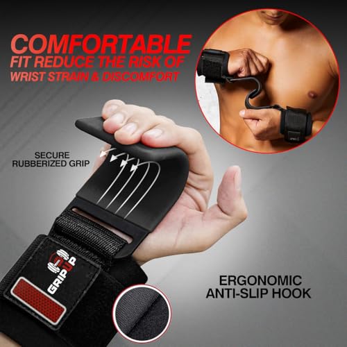 Weight Lifting Hooks – Heavy Duty Gym Straps for Deadlifts, Pull-Ups, Rows & Strength Training Secure Grip Support for Weightlifting, Powerlifting CrossFit Nylon & Neoprene Padding - color: Black
