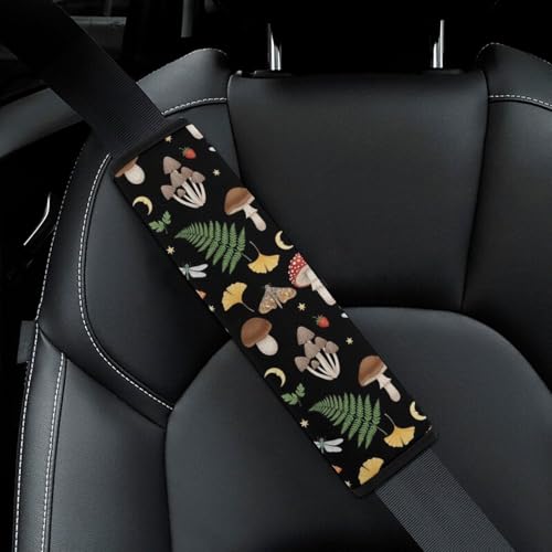 2 Pack Mushrooms Moth Car Seat Belt Pad Breathable Shoulder Harness Cover for Adult Use, Stroller Pushchair High Chair, Pressure Relief - color: Pattern 994