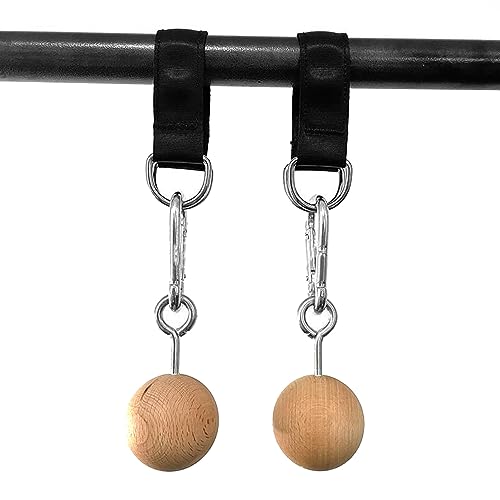 Pull Up Ball Grip, Wooden Non-Slip Rock Climbing Holds Pull Up Power Ball with Straps for Strength Training Attachment