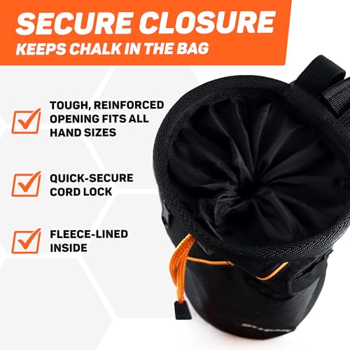 Chalk Bag for Rock Climbing - Rock Climbing Gifts Gear Accessories - Quick-Clip Belt, Large Zippered Pockets & Brush Holder - Weight Lifting, Gym, Bouldering, Disc Golf, Wall, Rock Climbing Chalk Bag - color: Sukoa Orange