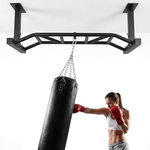 47 Inch Ceiling Mounted Pull Up Bar Adjustable Height&Supports to 600 Lbs Heavy Duty Multi-Grip Chin Up Bar for Home Gym and Strength Training