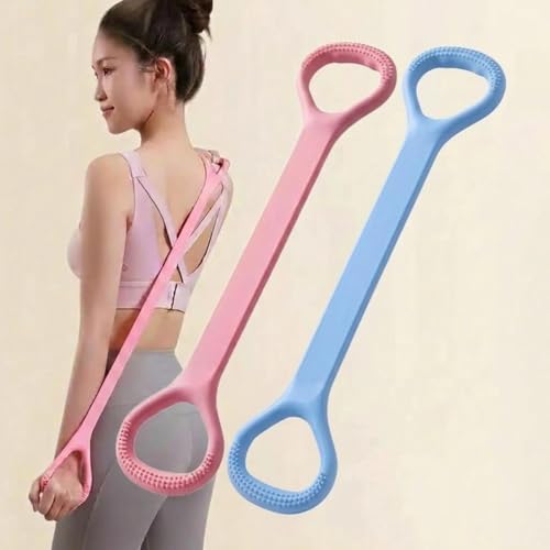 2-Pack Figure 8 Resistance Band TPR Pull Strap for Upper Body Stretching and Exercise - color: Pink Blue