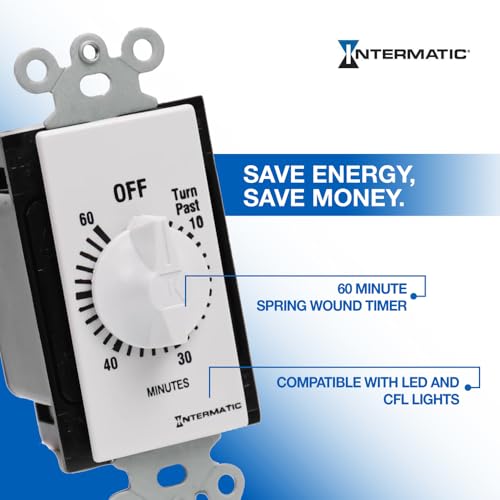 Intermatic SW60MWK 60-Minute Spring Wound Timer, White - Energy-Saving Control for Lights and Appliances - Easy Installation and Operation - size: 60 Minutes