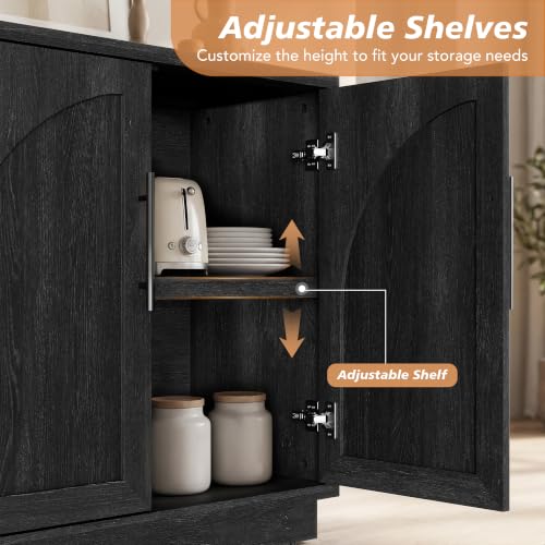 Fatmok Arched Sideboard Buffet Accent Cabinet, 31.5" Credenza with Adjustable Shelf, 1-Piece Modular Coffee Station Storage for Kitchen Living Room Bedroom, Black Grey - color: C-black Grey