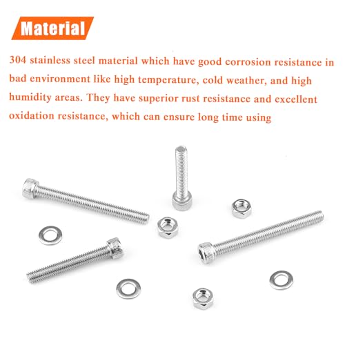 HELIFOUNER 30 Pieces M5 x 45mm, Thread Pitch 0.8mm, 304 Stainless Steel (18-8) Hex Socket Head Cap Screws, Fully Threaded - size: M5 x 45mm