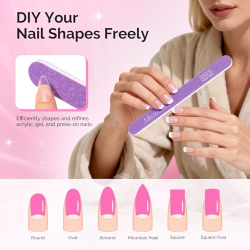 MelodySusie 4Pcs Professional Nail Files 100/180 Grit, Double Sided Emery Boards for Acrylic, Gel and Natural Nails, Manicure Pedicure Shaping Tools for Home Salon, Pink & Purple - size: 4Pcs Mix Shape