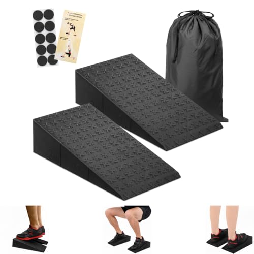 Non-Slip Squat Wedge Block, 2 Pack, Heel Elevated Design | 16 degree incline, durable PP material, calf and ankle stretch, anti-slip pads, includes carry bag