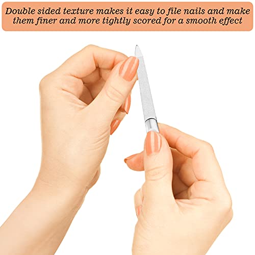 3 Pcs Stainless Steel Nail Files Kit with Leather Case, Double Sided Metal Nail Files with Anti-Slip Handle for Women and Men, Metal File Buffer Manicure Pedicure Tools for Fingernail Toenail(Pink) - color: Pink
