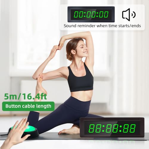 Gym Timer Clock with Remote Control & Push Button,7 RGB Color, Programmable Interval Timer, Countdown/Up Stopwatch,Wall Clock for Home Gym Garage,Portable Training Accessories(Plug-in) - style: plug-in