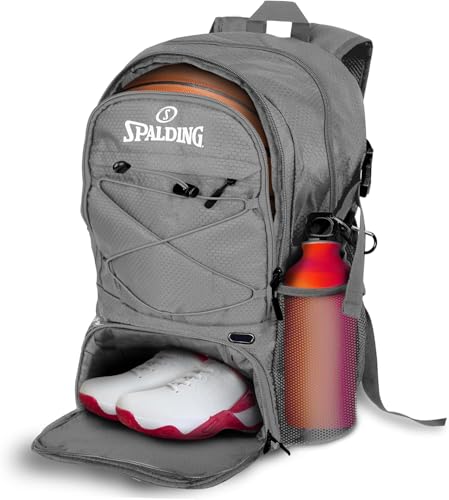 Spalding Basketball Backpack Sports Bag | Large Black Backpack with Shoe and Ball Compartment | Gifts for Basketball Players - color: Grey