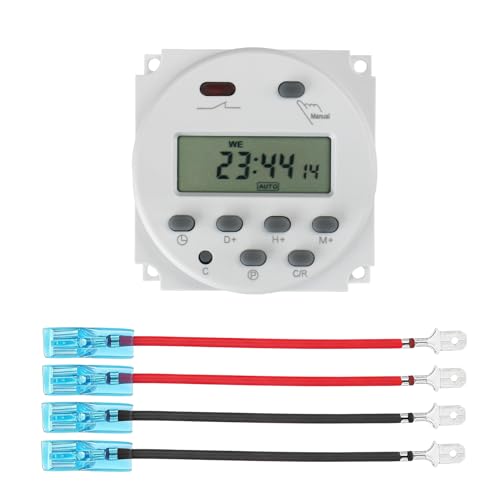 Baomain Time Switch Relay with 4 x Terminal Cable,Digital LCD Programmable Timer,110V AC Input,200-250V 16A Output,28 Programs Daily/Weekly Schedule,CN101A for Lighting and Equipment Control - size: Timer with Terminal Cable