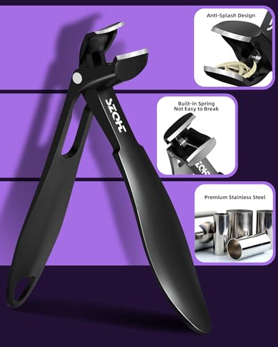 2025 Upgrade Angled Head Nail Clippers for Men, SZQHT Toenail Clippers for Seniors Thick Toenails, Large Toe nail Clippers with Catcher, Extra Wide Handle, Sharp Heavy Duty Stainless Steel Nail Cutter - style: Black