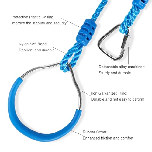 Ninja Rings Monkey Bars Swing Trapeze Bar Playground Swingset Rings Ninja Course for Kids Ninja Gymnastic Rings Backyard Ninjaline Obstacle Accessories (6 Color)