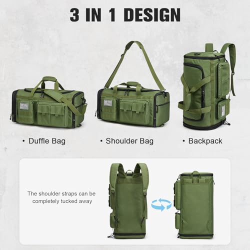 G4Free 3-in-1 Expandable Duffle Bag for Travel Gym, Large Duffel Backpack | 45L to 55L, with Shoes Compartment & Wet Pocket, for Men Women, Green - color: Green