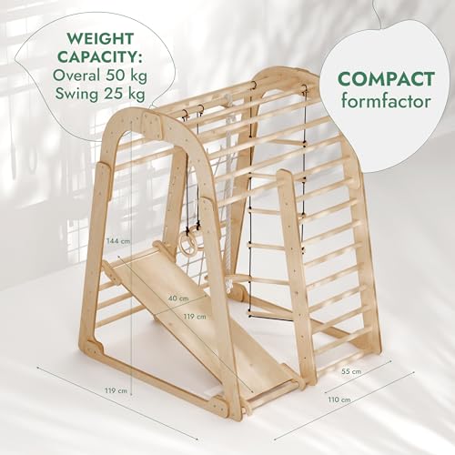 Goodevas Wooden Kids Climbing Frame Indoor – Montessori Playground with Slide, Climbing Wall & Rope Ladder – Enhanced Montessori Gym for Children Ages 3 to 8 - size: Playground