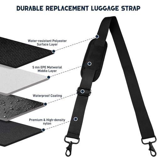 72 inch Shoulder Strap, Universal Replacement Adjustable Laptop Bag Shoulder Strap with Buckles and Metal Hooks for Briefcase Laptop Messenger Bag, Crossbody Bag, Luggage/Duffel, Black